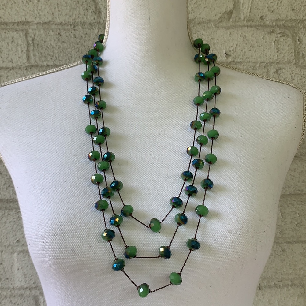 3-Layer Pave Beaded Necklace & Earrings Set